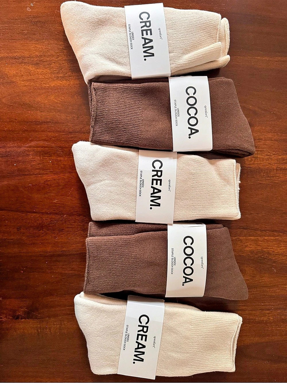 Qomfort Staple Slouch Sock 5-Pair Set in Brown & Cream